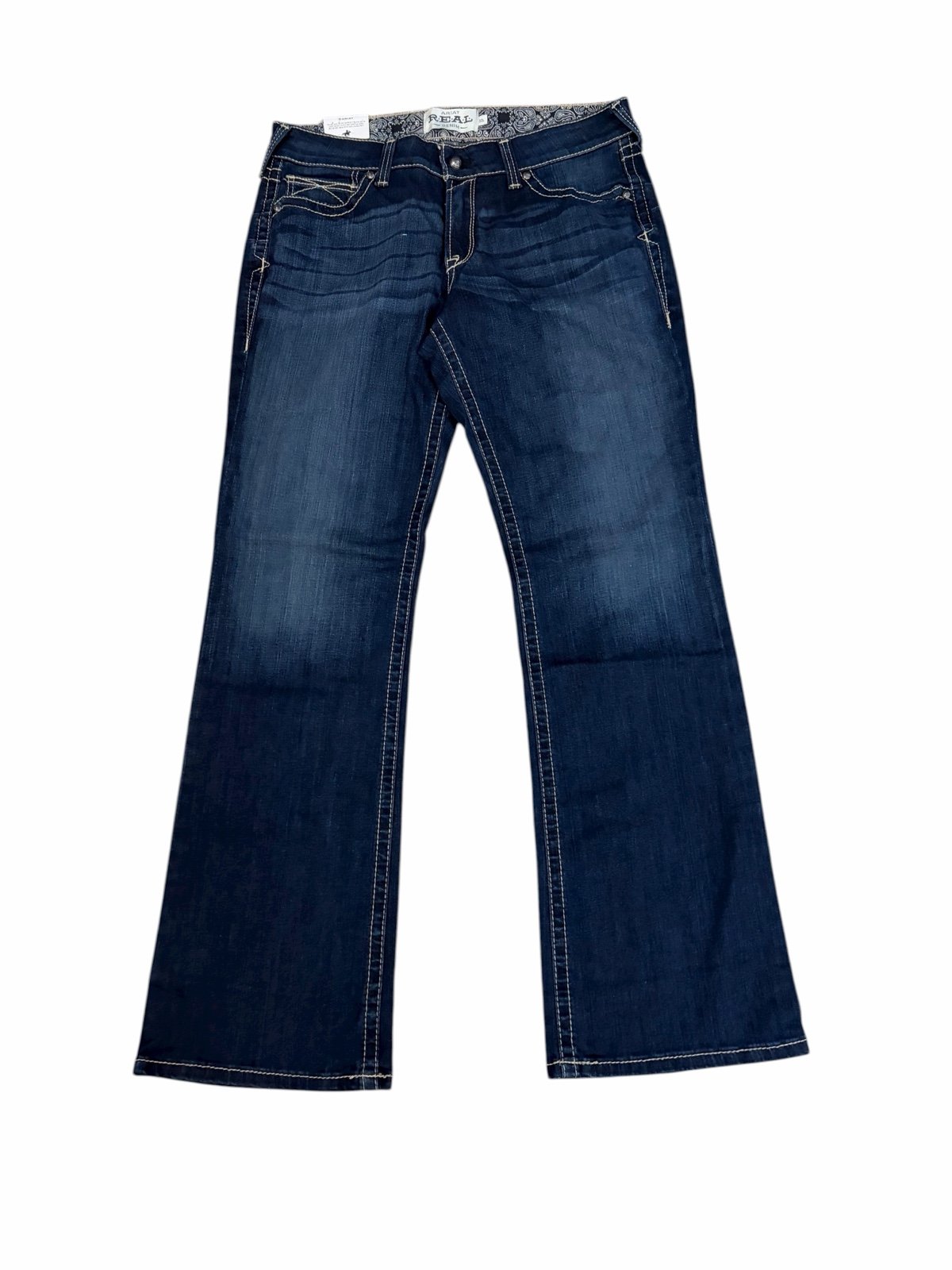NWT Ariat Real Mid Rise Bootcut Jeans Womens 33L (35x35) Blue Denim Western