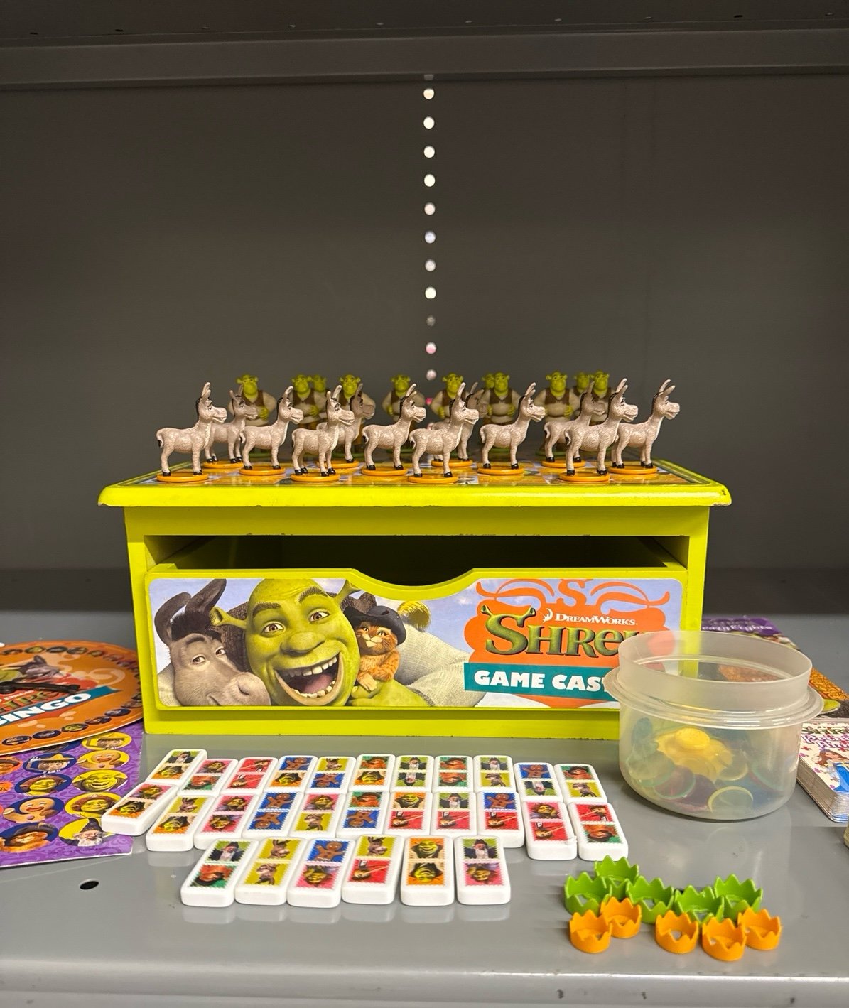 2007 DreamWorks Shrek Game Castle Box/Drawer Checkers, Dominoes, Bingo, Cards
