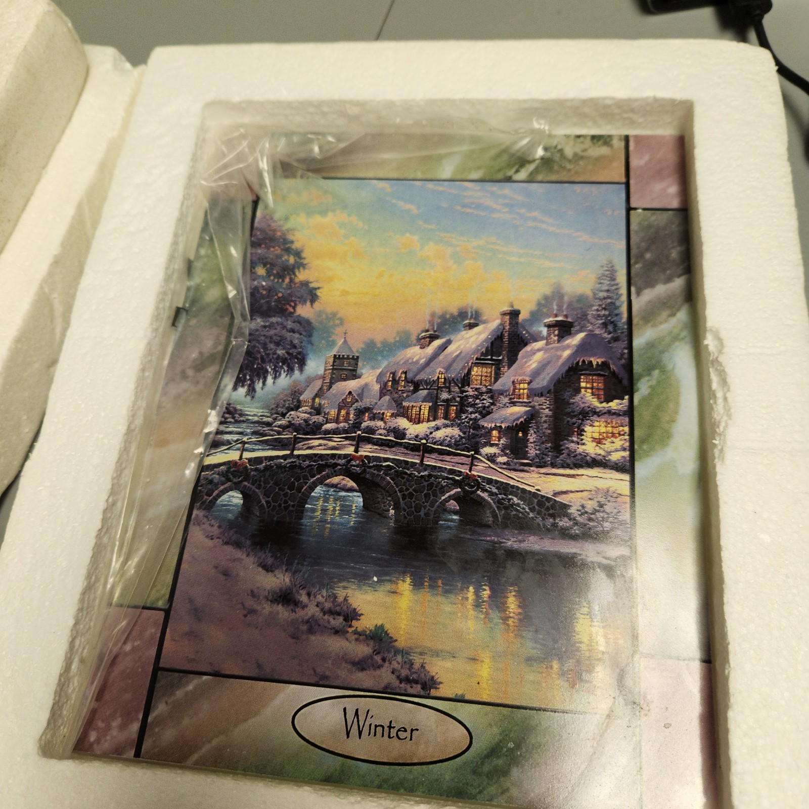 Thomas Kinkade “Winter” Lighted Stained-Glass Clock Collection Panal w/COA