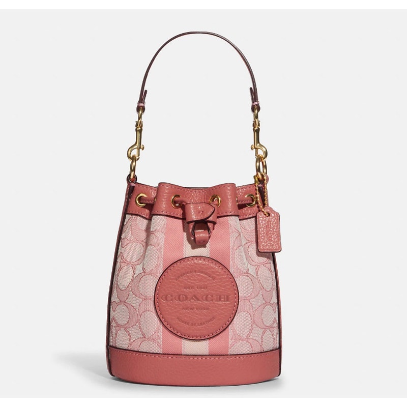 Coach NEW Mini Bucket Bag Taffy Pink Signature Patch Dempsey Crossbody Purse NWT