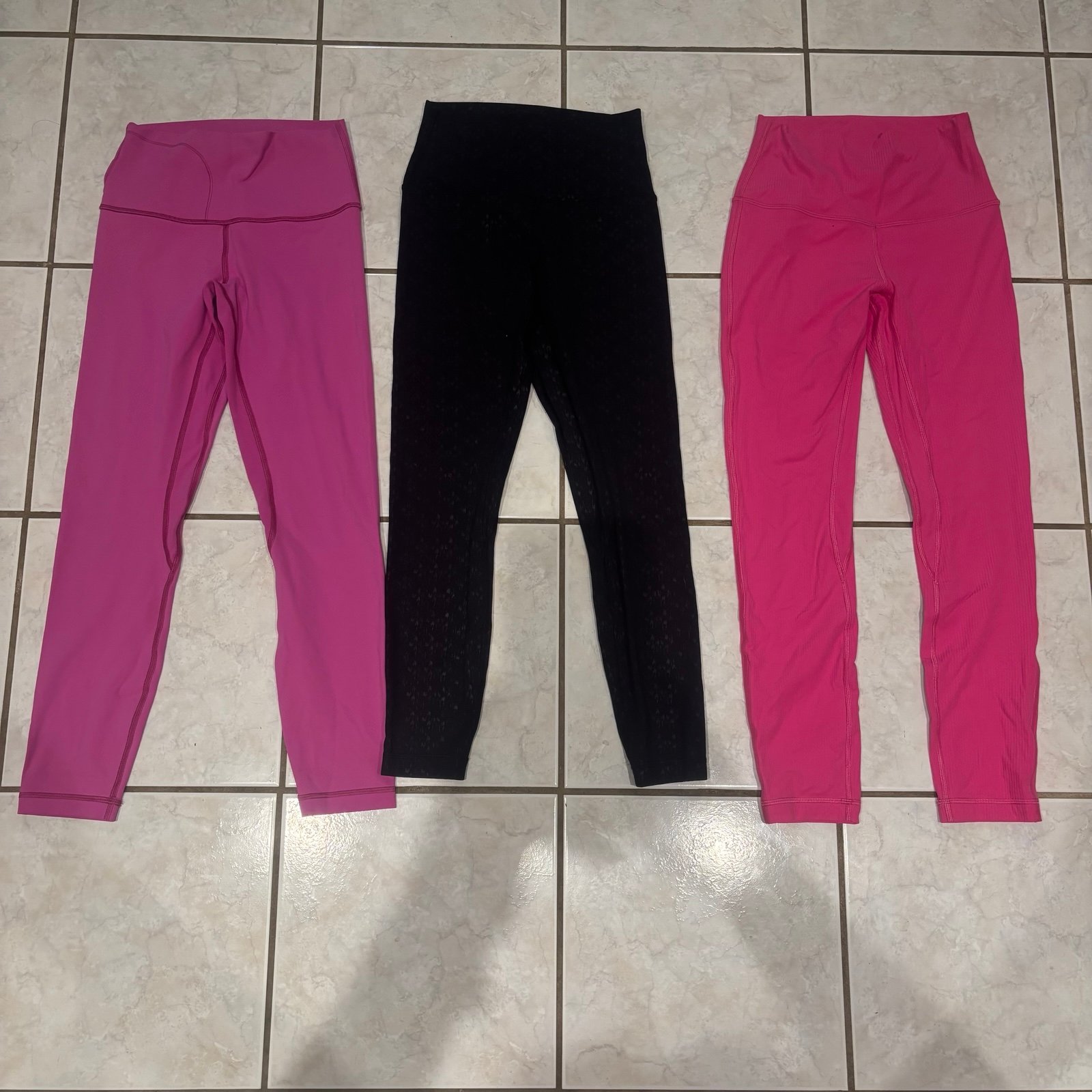 Set of Three Women's Leggings in Pink and Black Lululemon