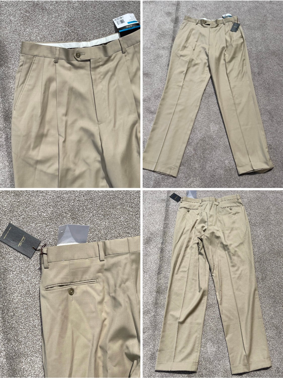 Tasso Elba pleated chino pants Men sz 36x35 tan wool cashmere blend trousers nwt