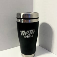 RARE Vintage Leather and Metal M&M's World Travel Cup Mug Thermos