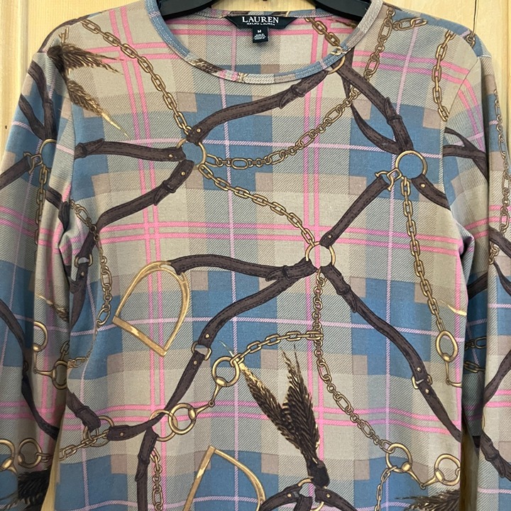 Lauren Ralph Lauren Womens Vintage Y2K Equestrian Shirt Size Medium Beige SP EXC