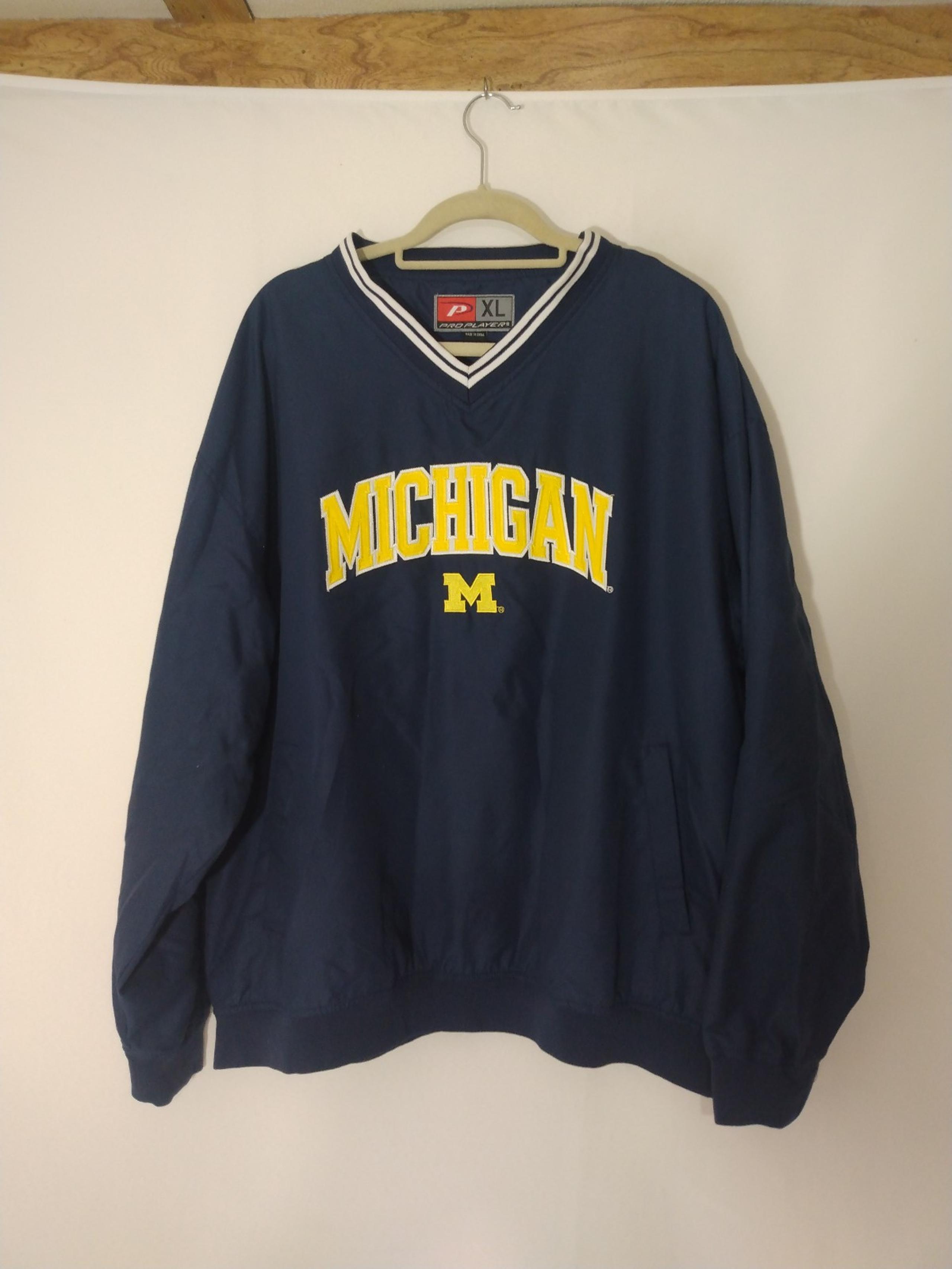 Mens Vintage Pro Player University Michigan Embroidered Windbreaker Pullover XL