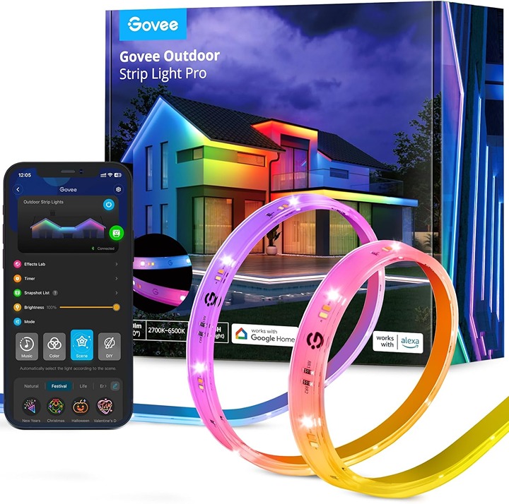 Outdoor LED Strip Lights RGBIC with Warm and Cold White, 32.8ft 2.4G WiFi Smart