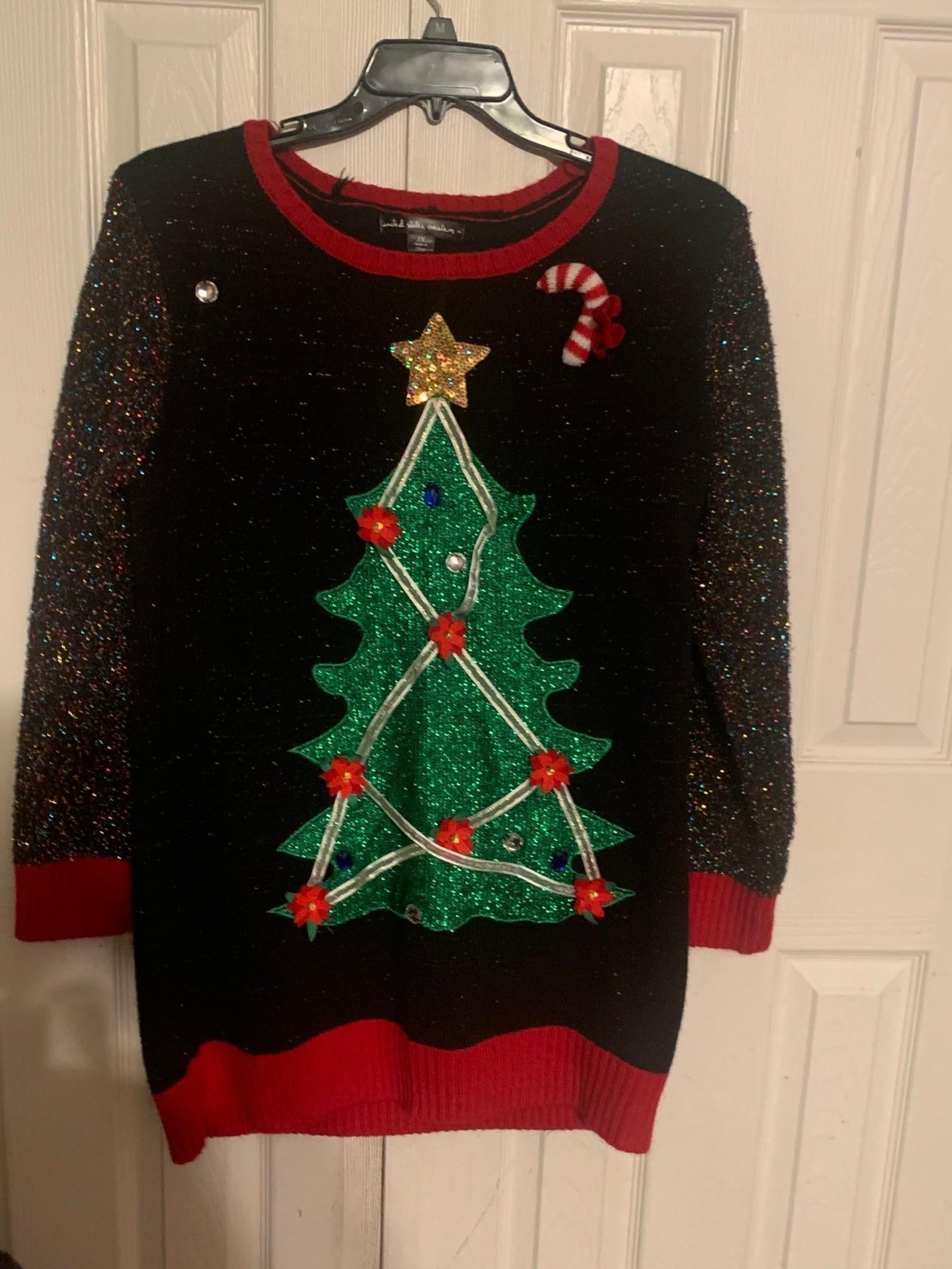 Women’s 1X Ugly Christma Sweater Shimmery Christmast Tree United States Sweaters