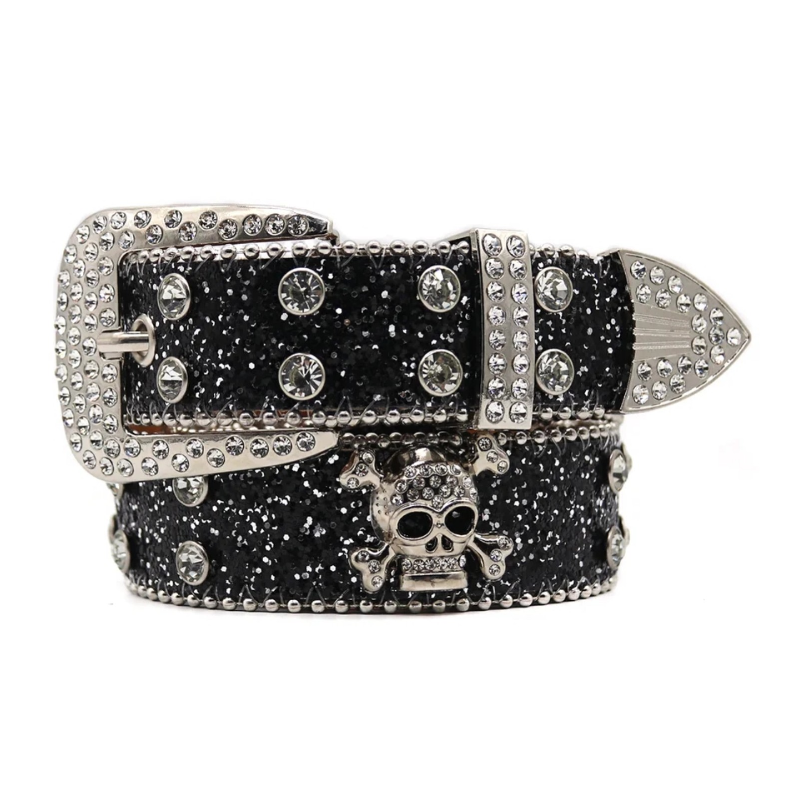 Skull Head Rock Crystal Studded Belt Men Women Western Cowboy With Diamond Bing