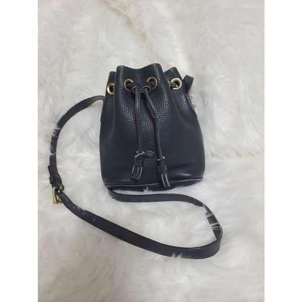 Rare Vintage DOONEY & BOURKE Bucket Bag Pebbled Leather Small blue on blue