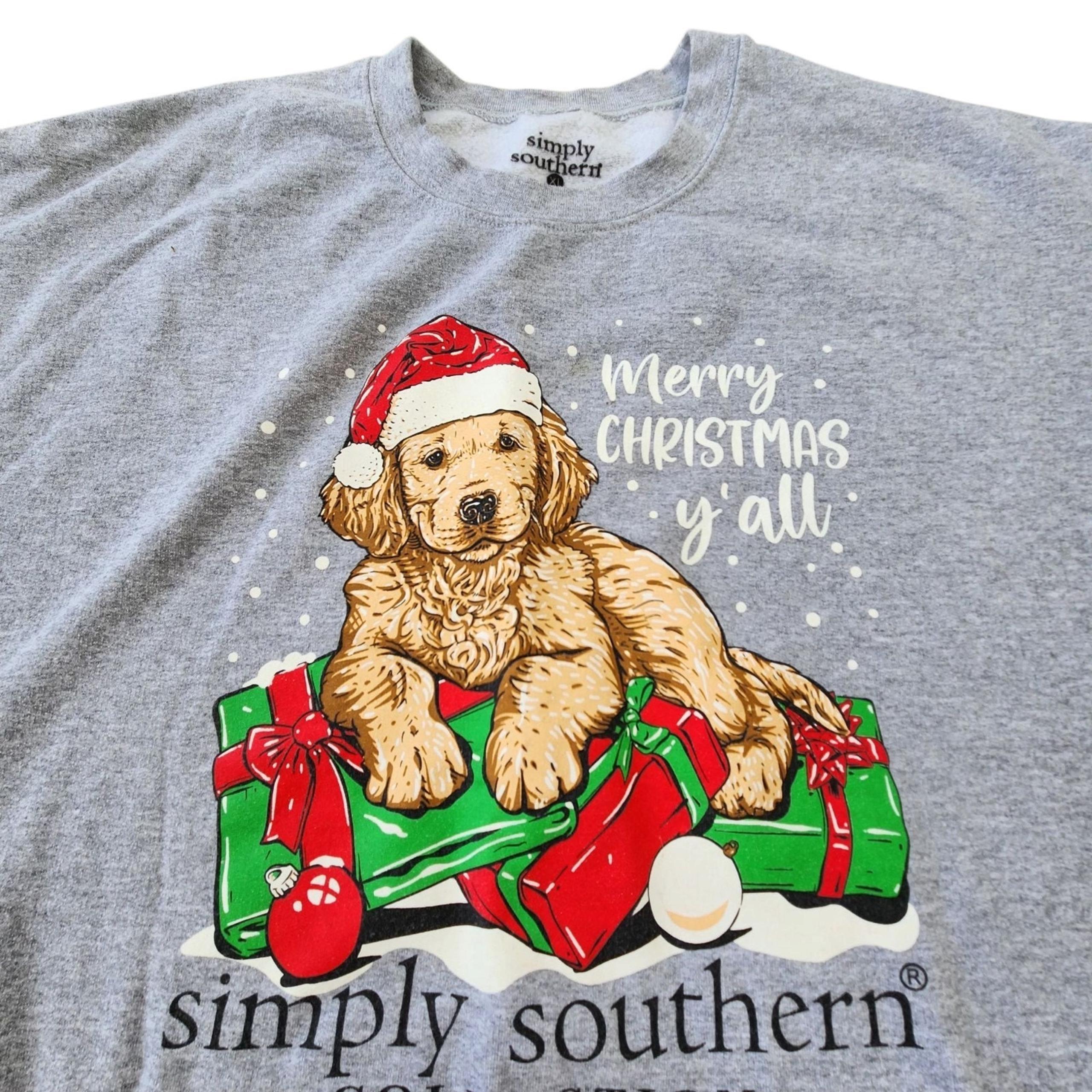 SIMPLY SOUTHERN WOMENS SWEATSHIRT GREY XL MERRY CHRISTMAS GOLDEN RETRIEVER DOG