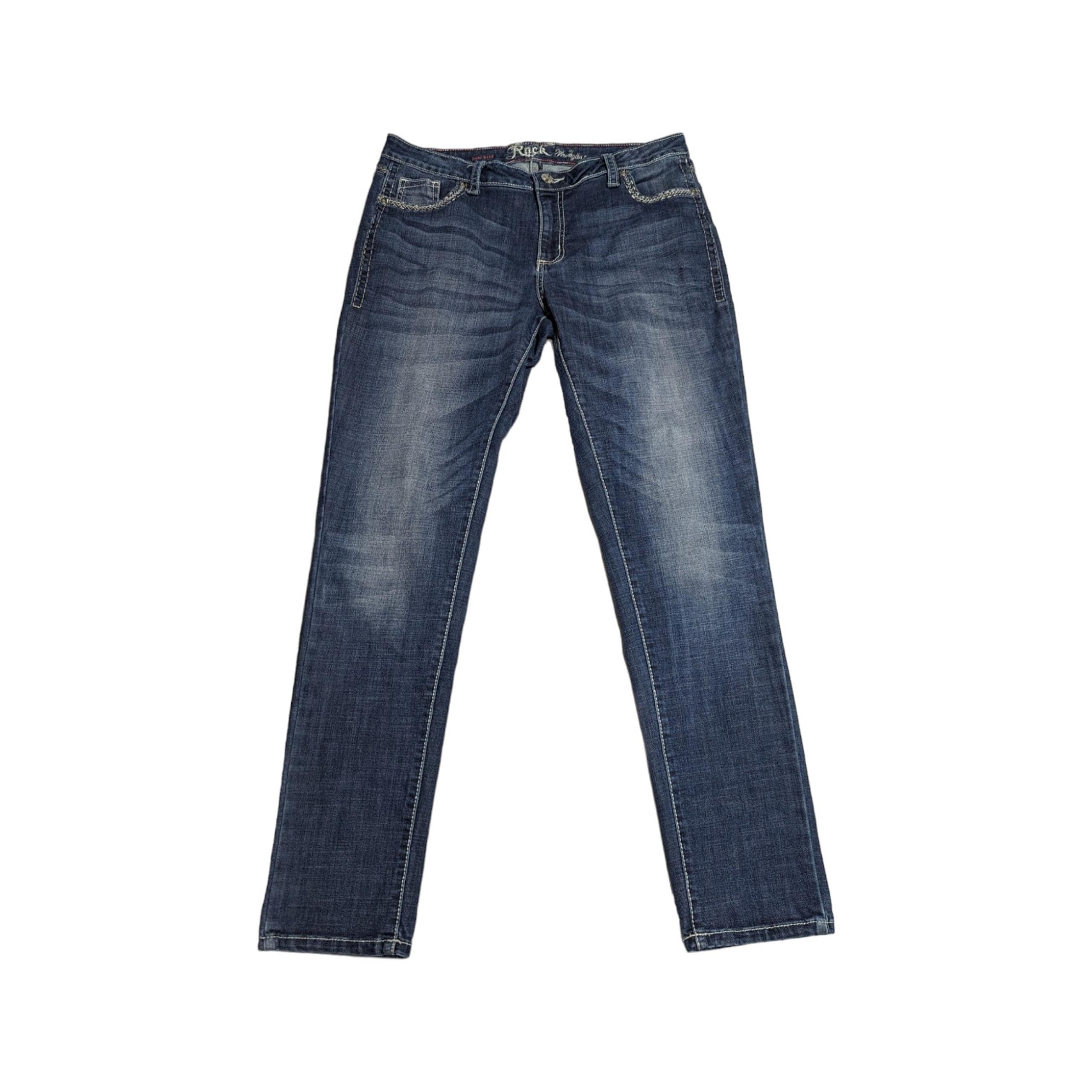 Rock 47 Low Rise Skinny Jeans Blue Western Grunge Embroidered Womens - Wrangler