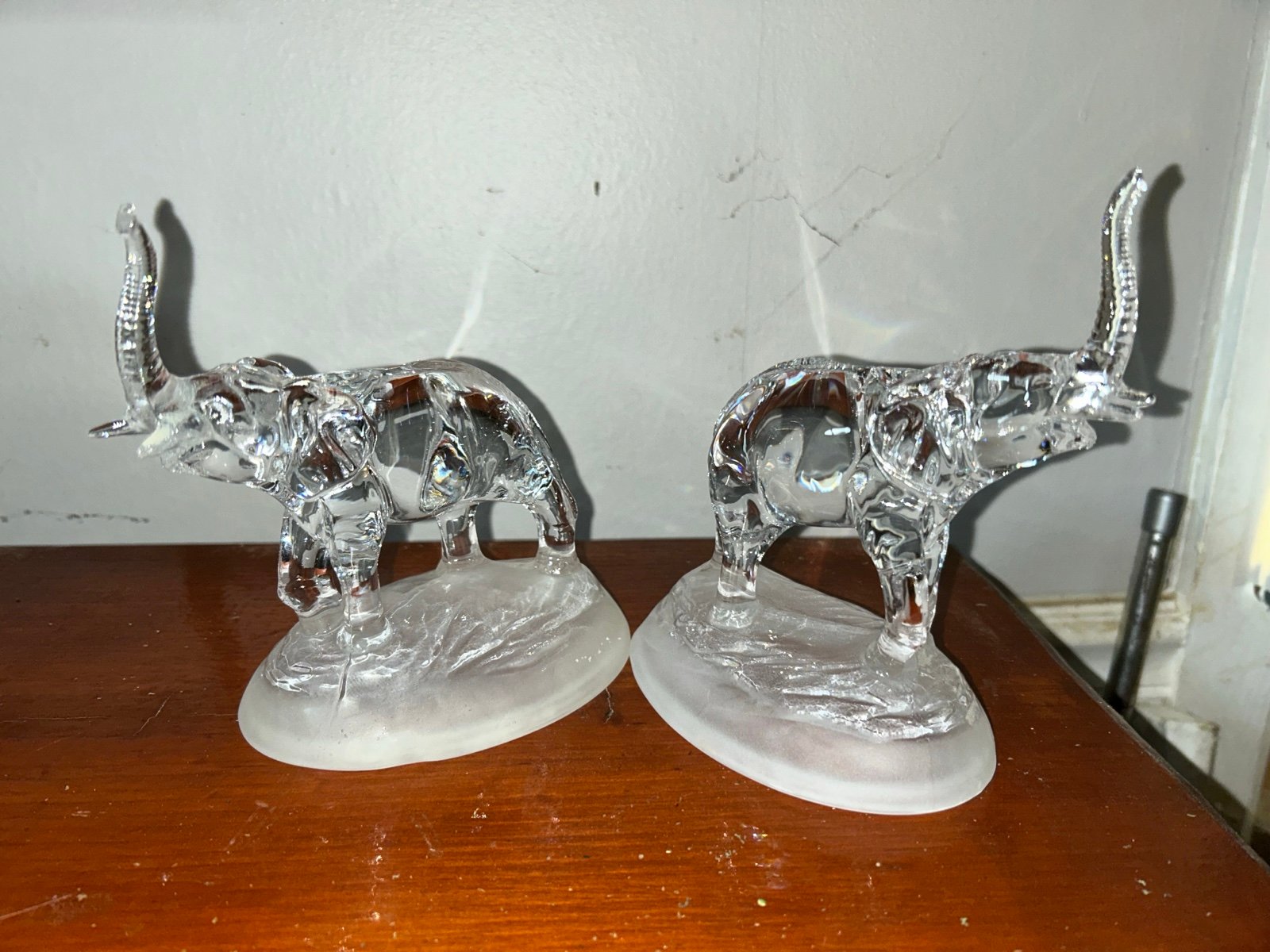 Two Crystal Elephant Figurines