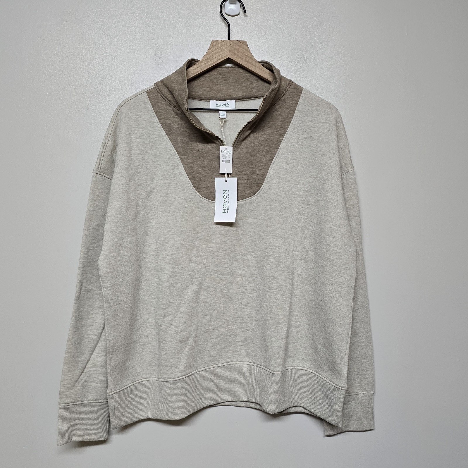 Haven Well Within Women's 1/4 Zip Pullover Sweatshirt Tan Size Large L Soft