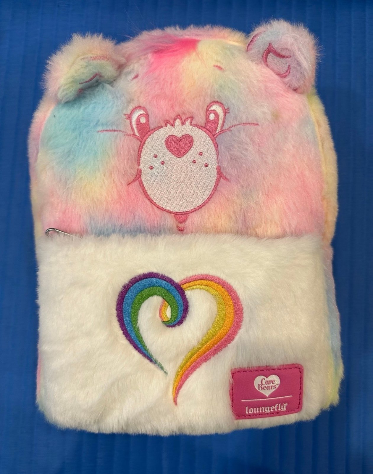 Loungefly Care Bears Pastel Rainbow Fuzzy Mini Backpack - NWTs