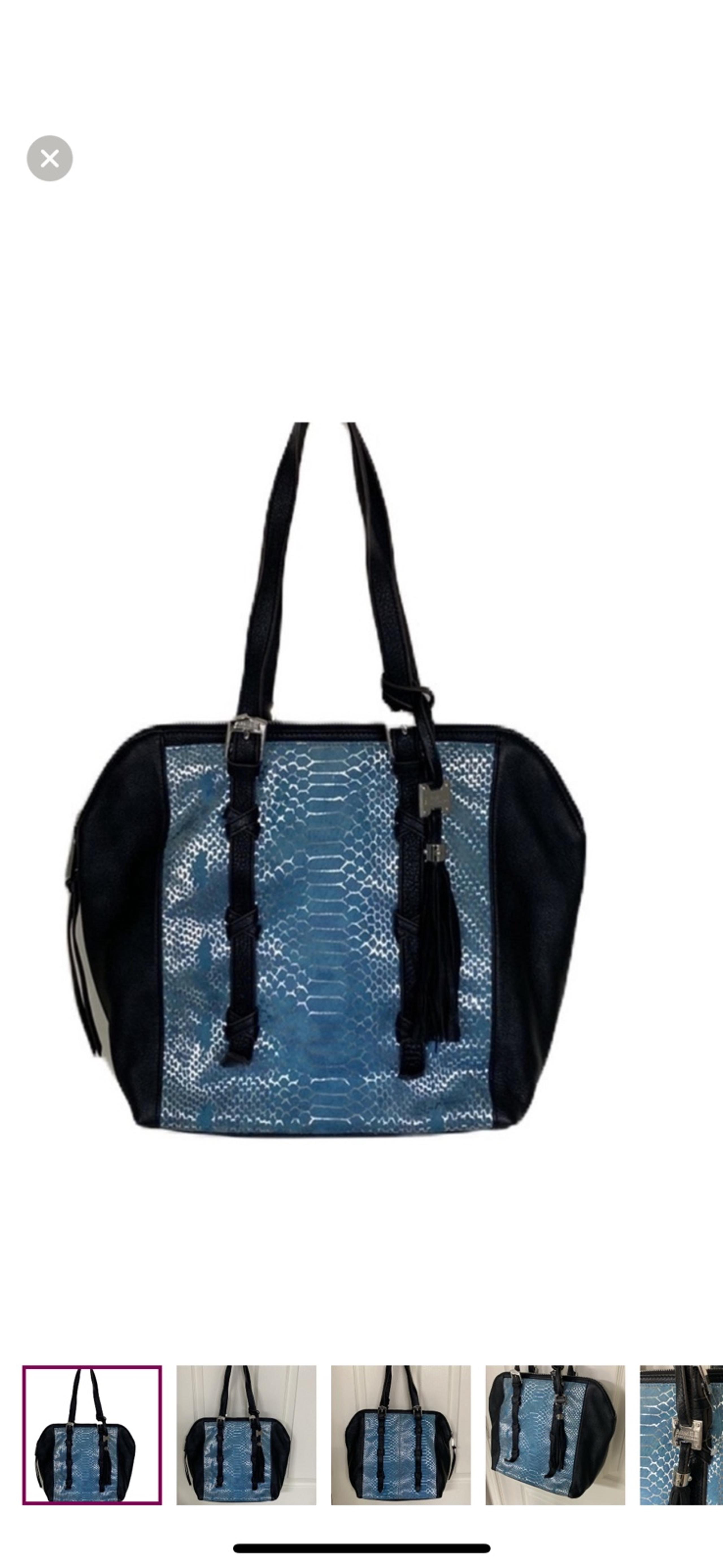 Aimee Kestenberg Handbag Women Black/Blue Snake Skin Leather Purse Shoulder Bag