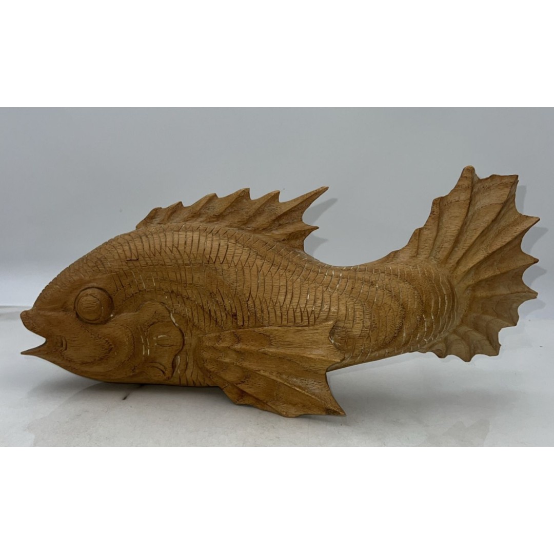 Vintage Hand Carved Wooden Japanese Koi Carp Fish Rustic Figurine Statue 15