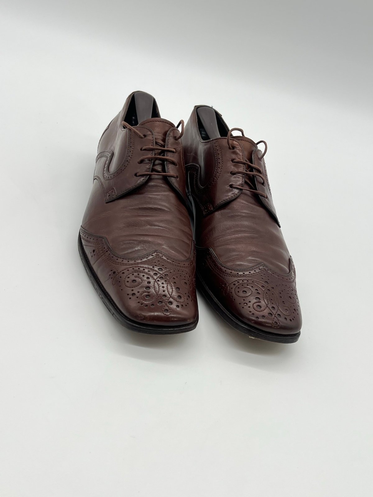 Prada Men’s Sz UK 6 Sz US 7 Brown Leather Medallion Wingtip Oxford Dress Shoes