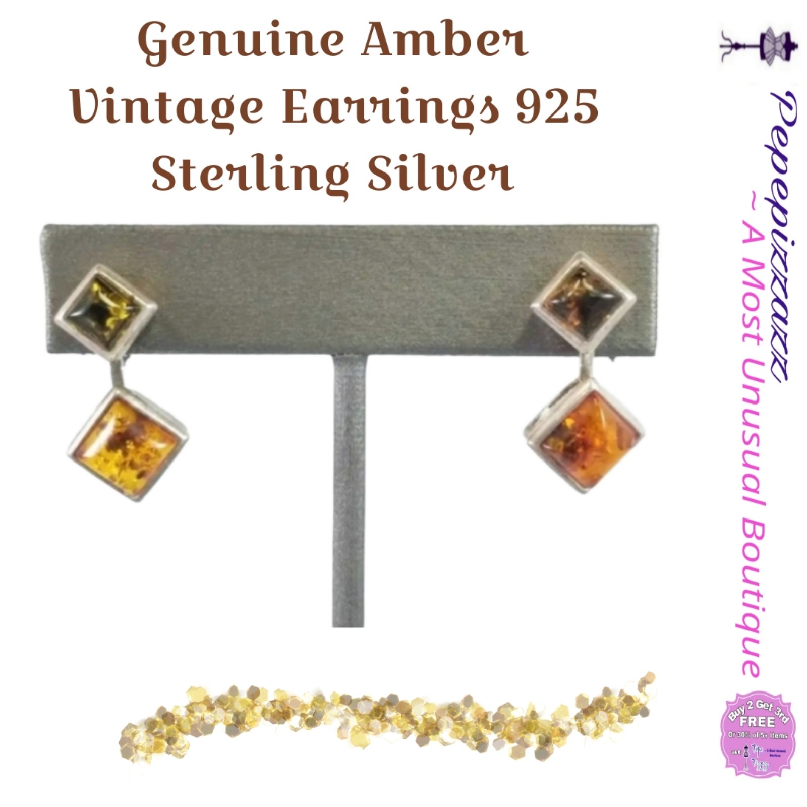 GENUINE AMBER EARRINGS AMBER 5.4G Sterling silver Vintage drop earrings