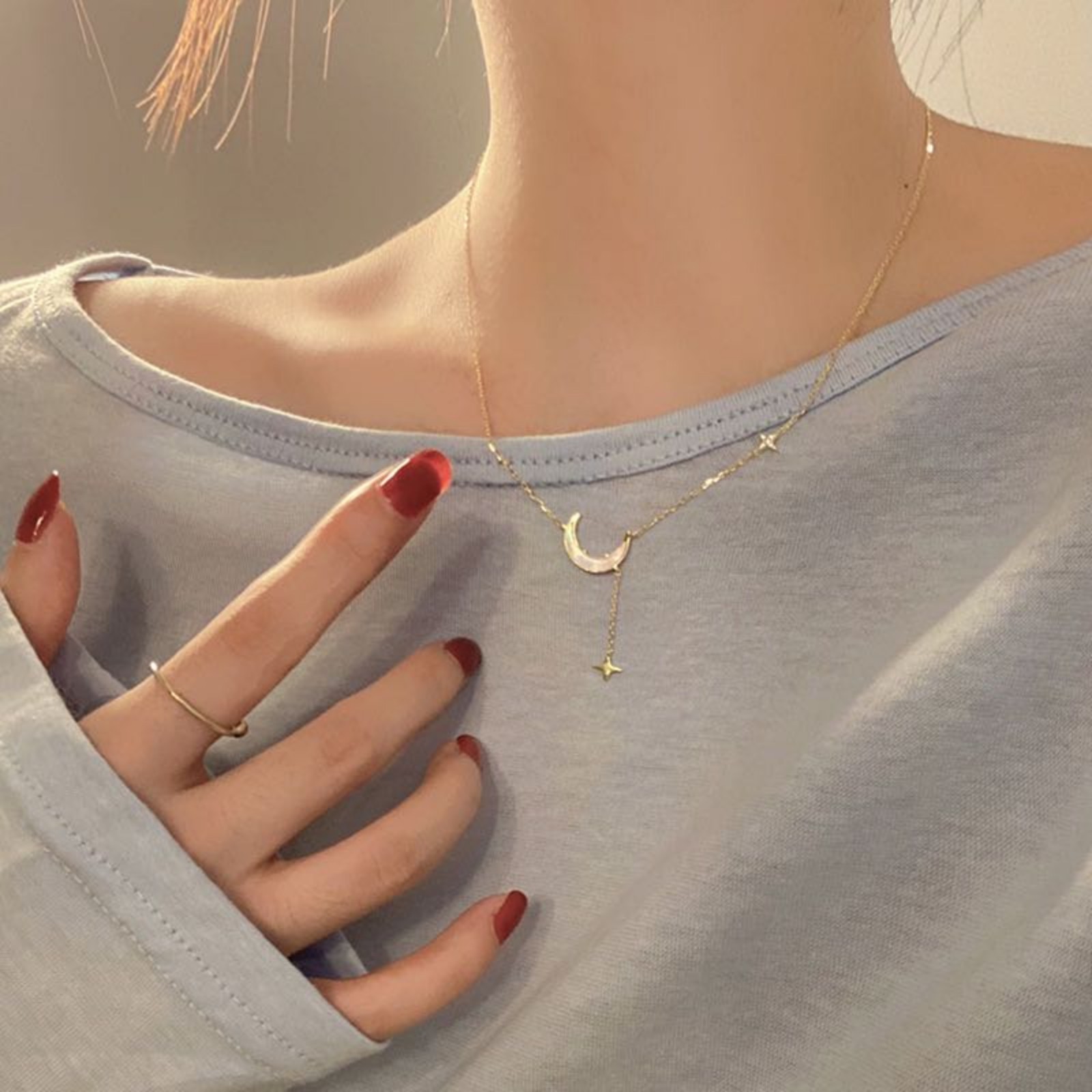 Star and moon necklace female sterling silver light luxury niche design sense se
