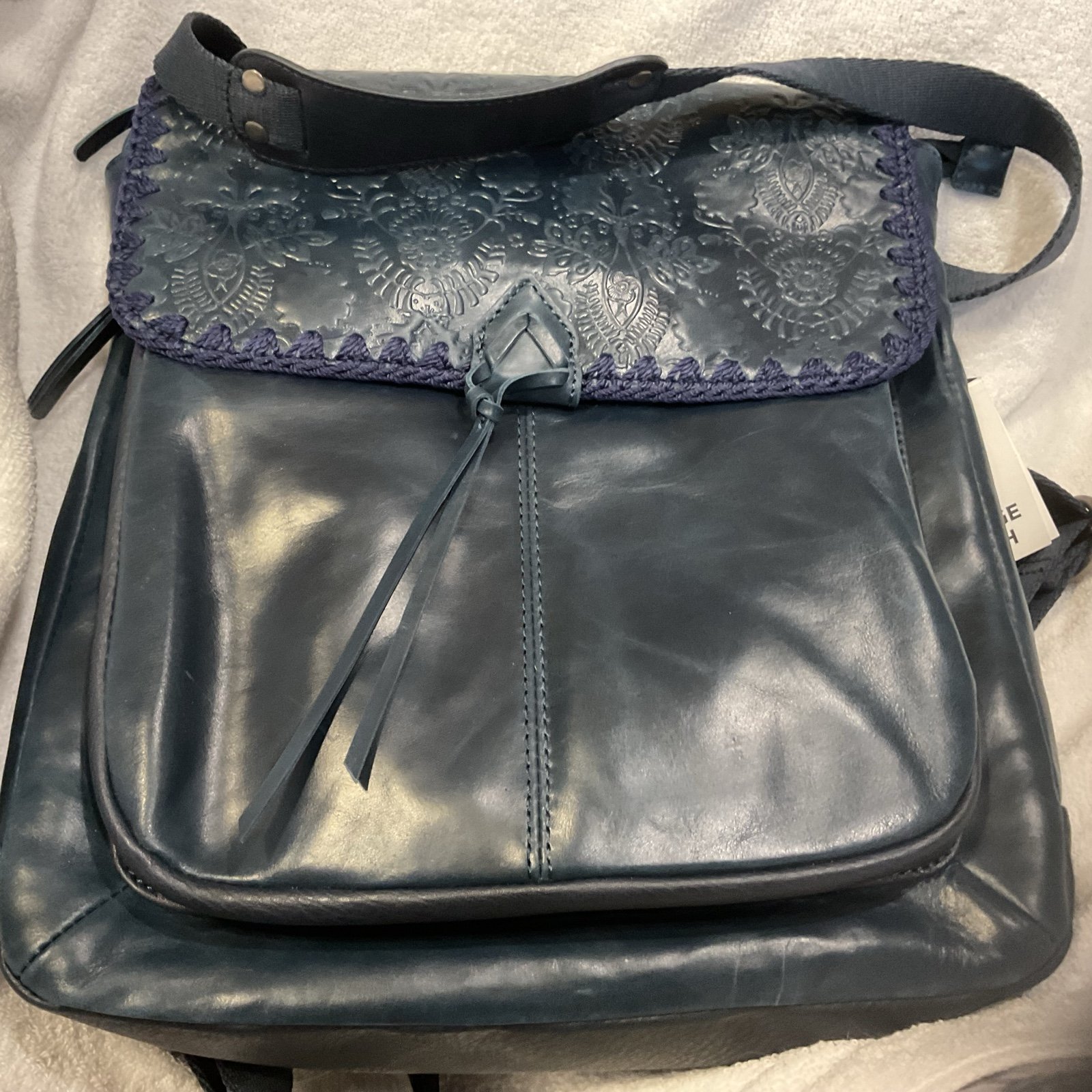 The Sak Ventura Convertible Backpack NEW Indigo Zip Embossed Leather 219