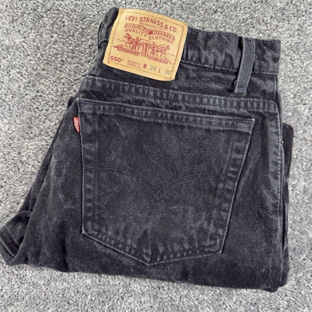 Vintage Levis 550 Denim Jeans Mens 38x30 (Actual 34x29.5) Black Made in USA 1995