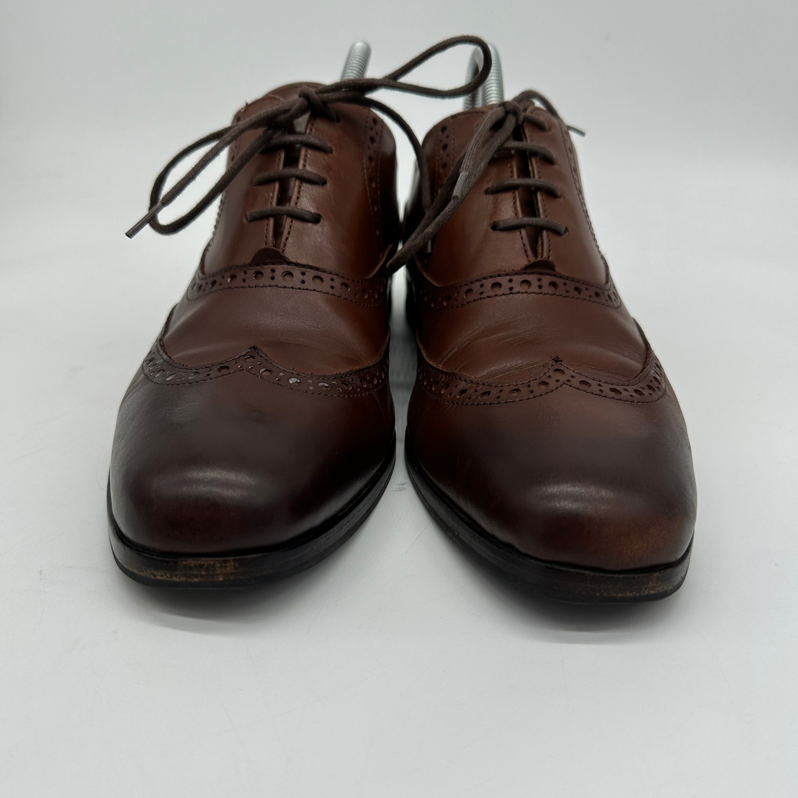 Wolf Shepherd Mens Oxford Dress Shoes 8 Brown Wing Tip Lace Up Italian Leather