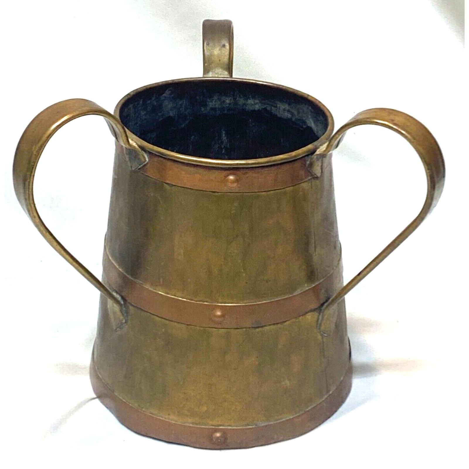 Antique Imperial Russian Brass/ Copper 3 Handled Pass Mug Cup 1800s