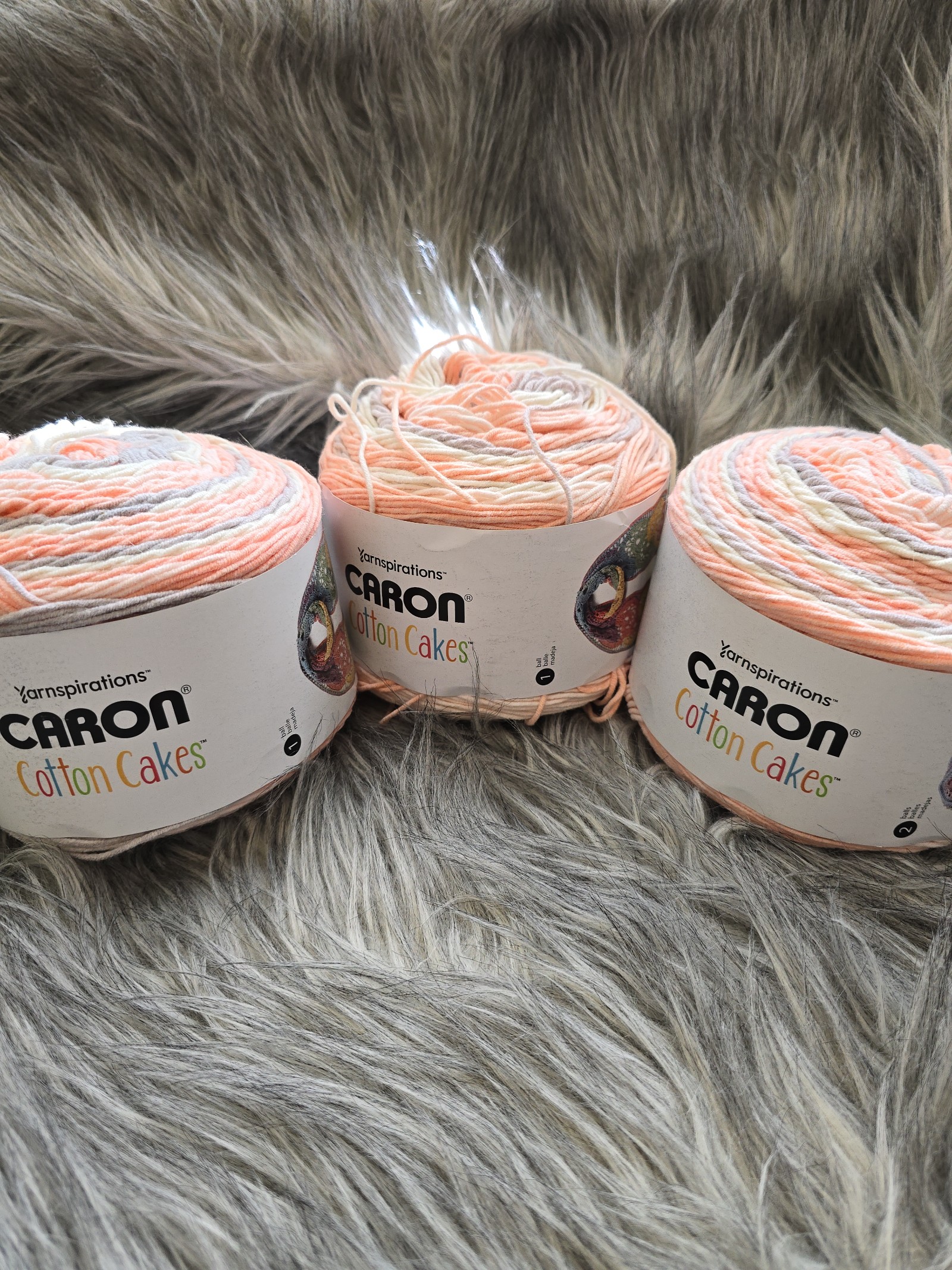 Caron Cotton Cakes yarn lot of 3 in Frozen Yogurt NEW Large Cakes