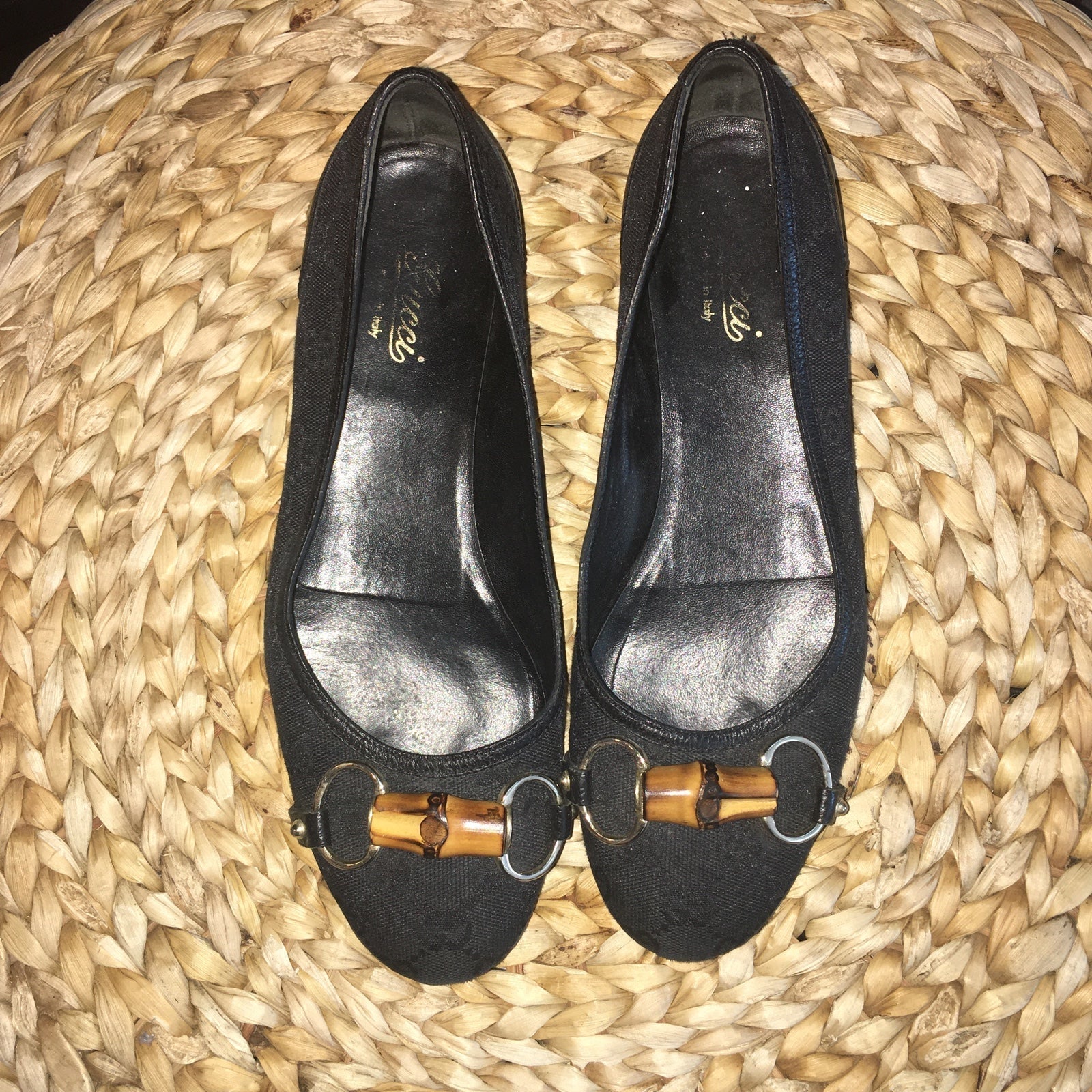 ✨GUCCI✨ Black GG Ballet Flat w Bamboo
