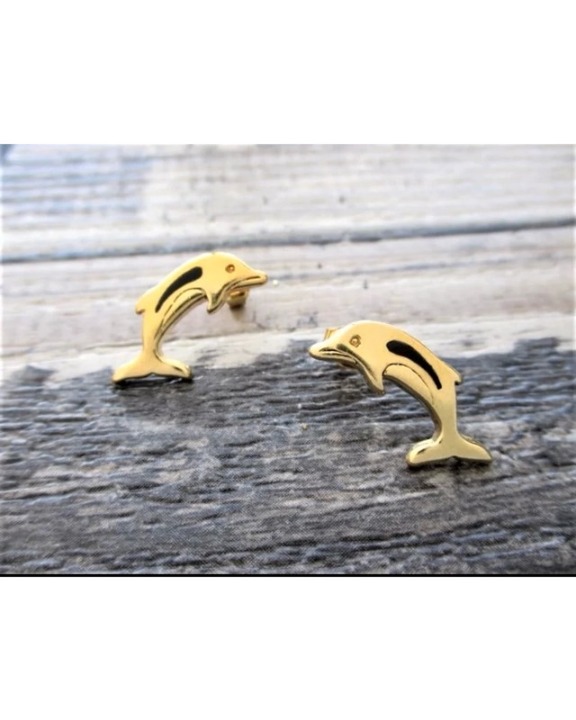 14K Gold Plated 925 Sterling Silver Dolphin Stud Earrings