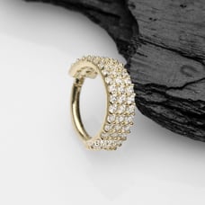 14K Gold Brilliant Sparkle Triple Lined Gems Seamless Clicker Hoop Ring - 10mm