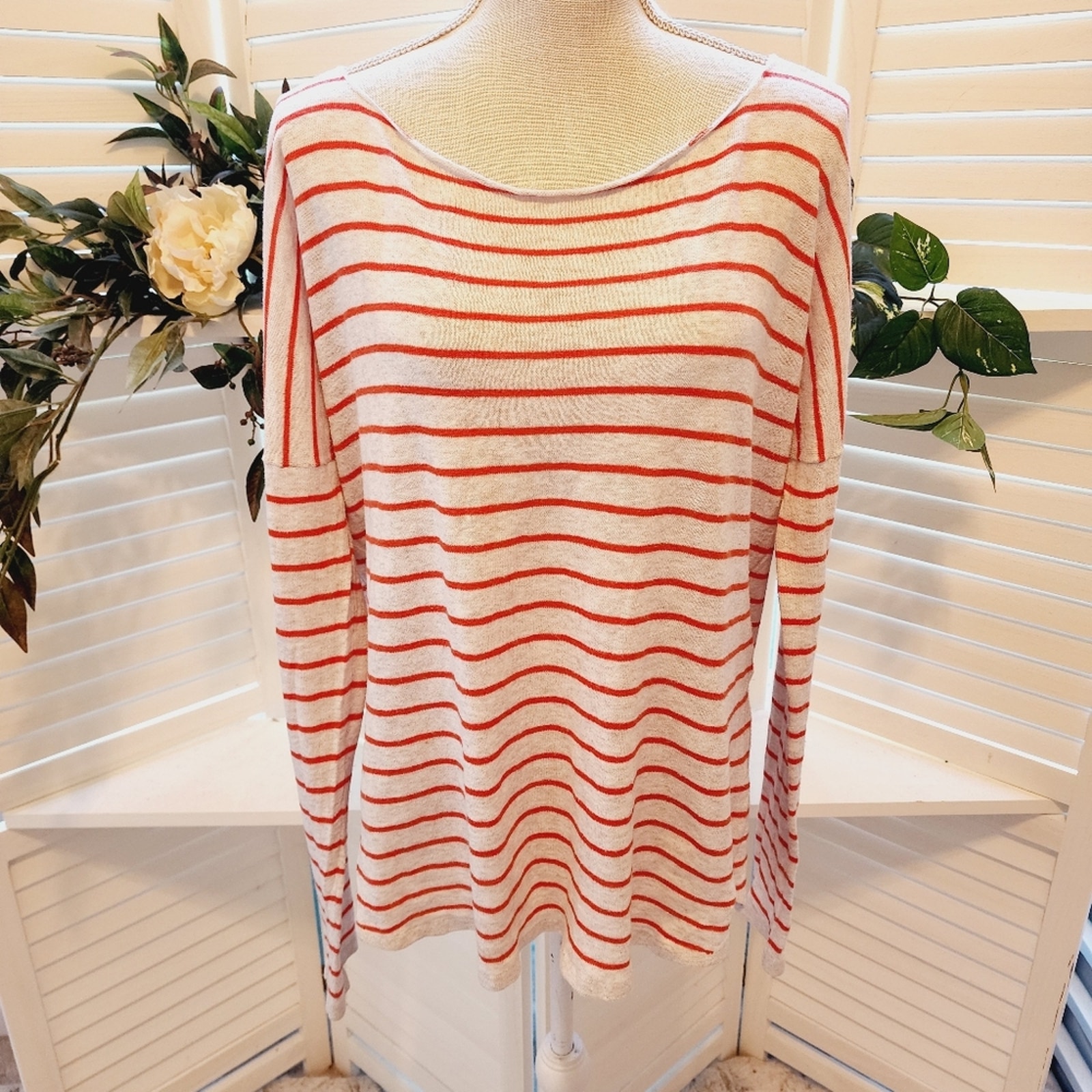 VINCE RED/ORANGE COTTON STRIPE TOP SIZE LARGE