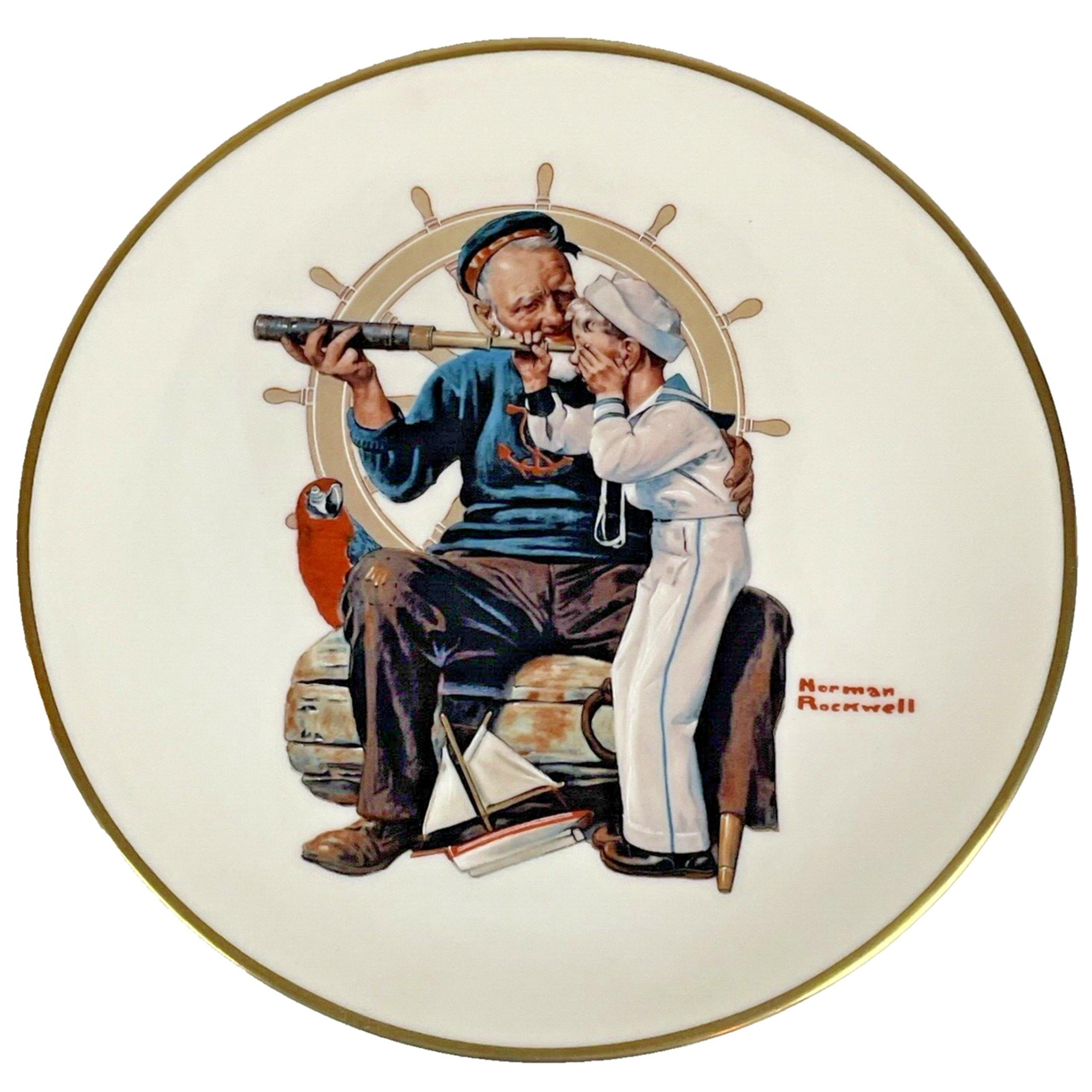 Norman Rockwell Plate Ship Ahoy Gorham China Ltd Ed 1978 Gold Rim 8.25" Sailor
