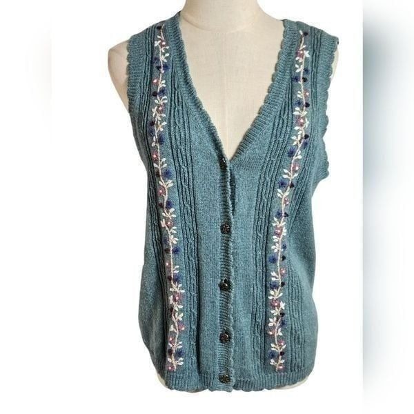 Cottage Essentials Vintage Green Embroiderd Vest