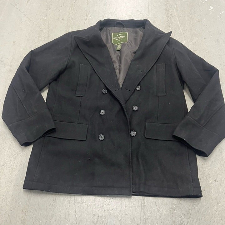 Eddie Bauer Men’s Wool Blend Navy Blue Double Breasted Peacoat Size L