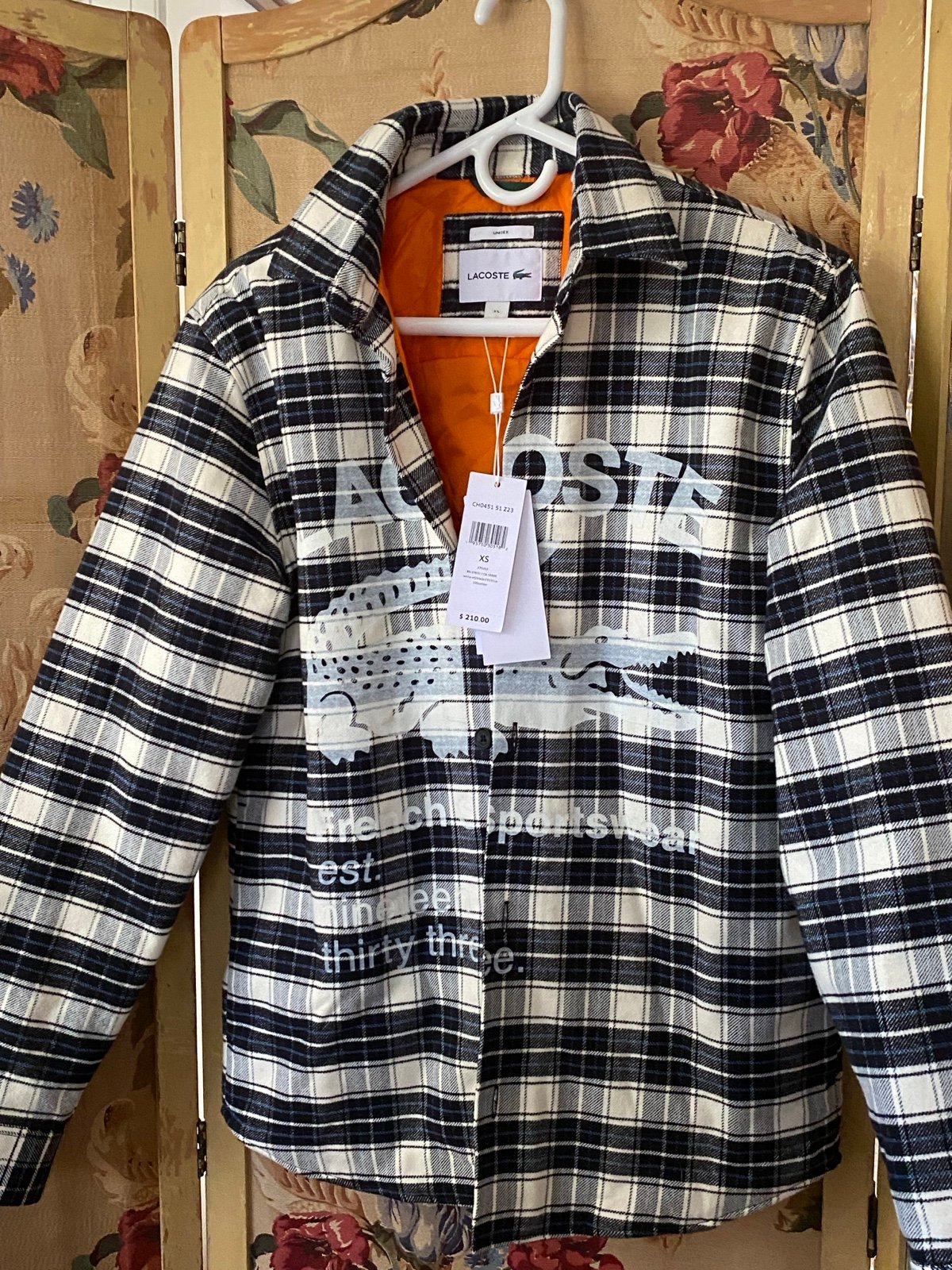 NEW Lacoste Plaid Logo Jacket Unisex Black White Blue Shacket 210