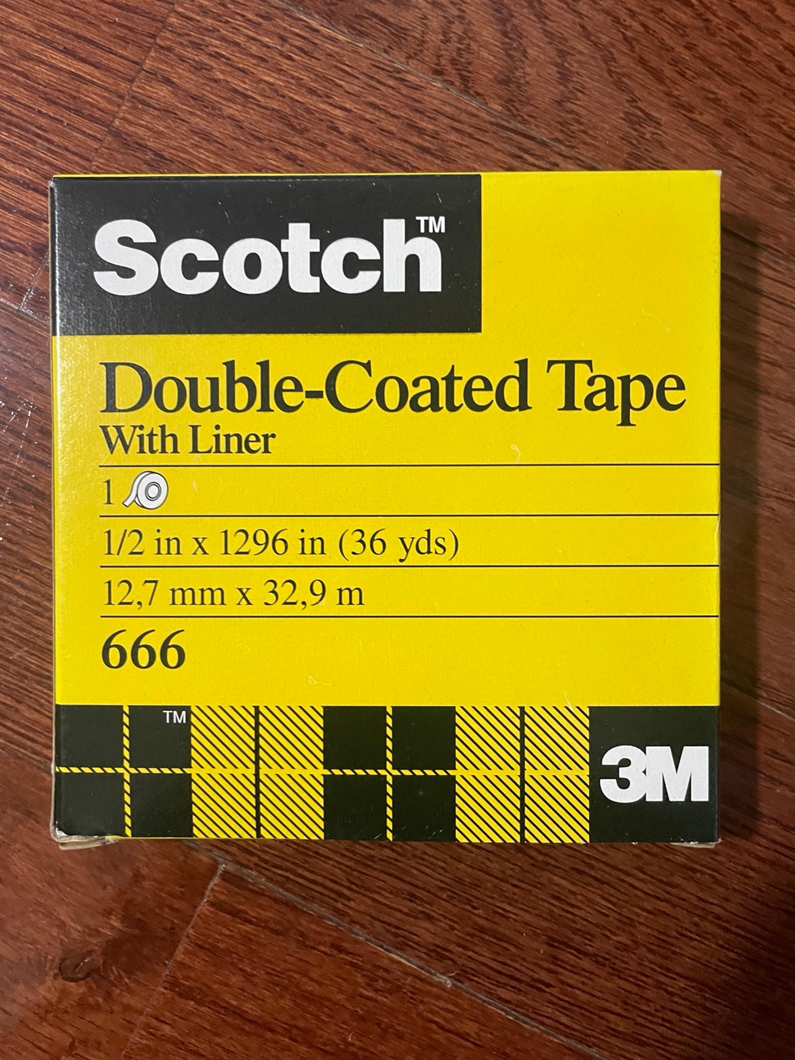 Lot of 2 Scotch 666 Double Coated Tape with liner 1/2" x 1296" (36yd) 3M