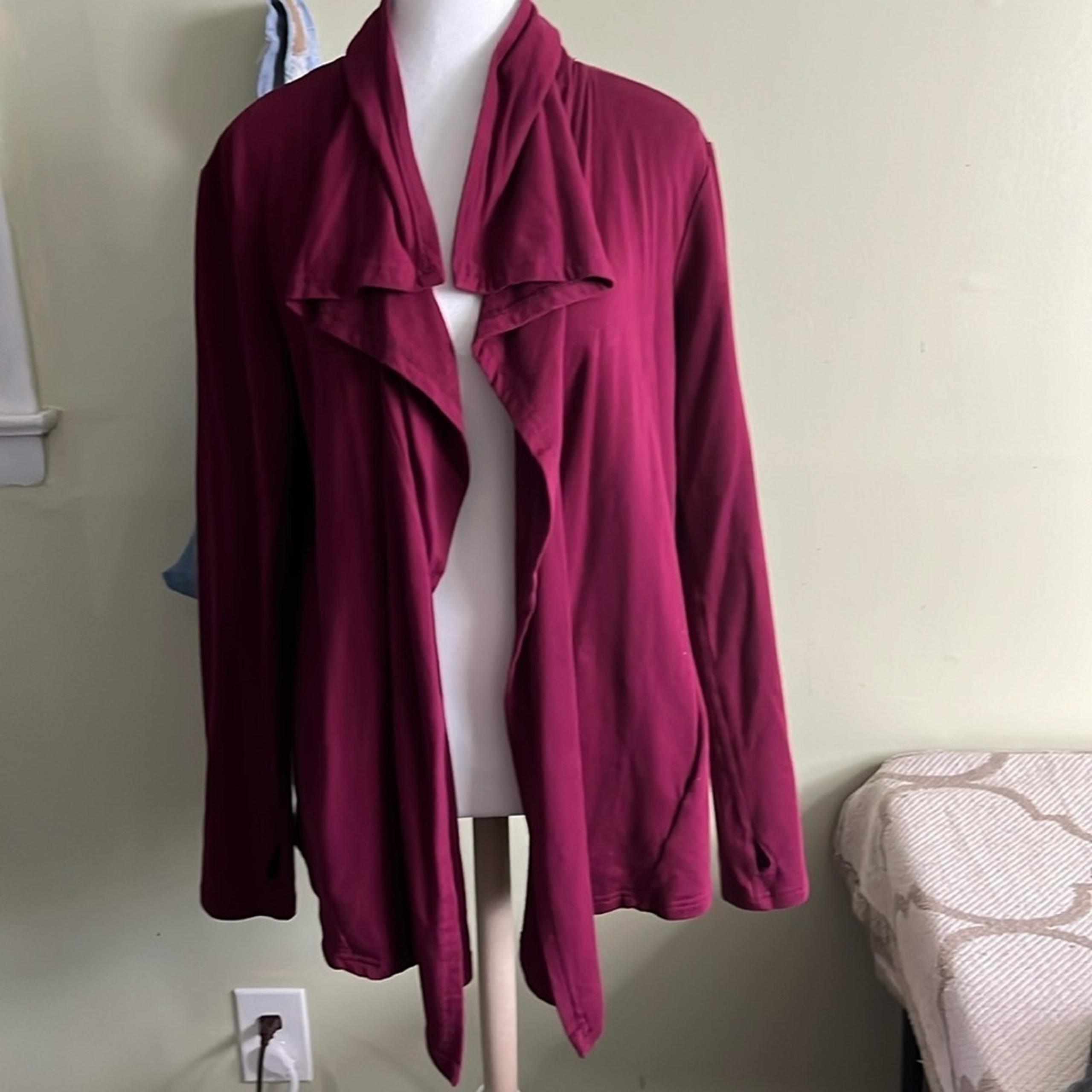 Green Tea Burgundy Draped Open Front front pockets thump holes stretch Cardigan