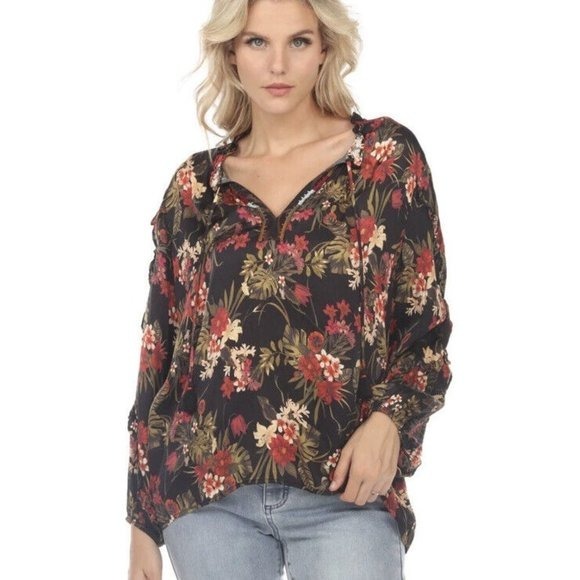 Johnny Was Workshop Ruffle Detail Floral Long Sleeve Blouse Chic size L