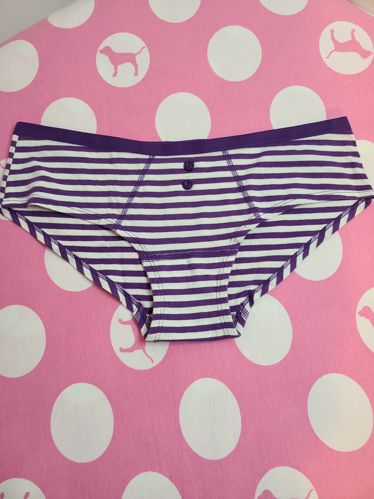 VTG VS PINK Low Rise Cotton Button Hipster Panty Size Sm Stripes
