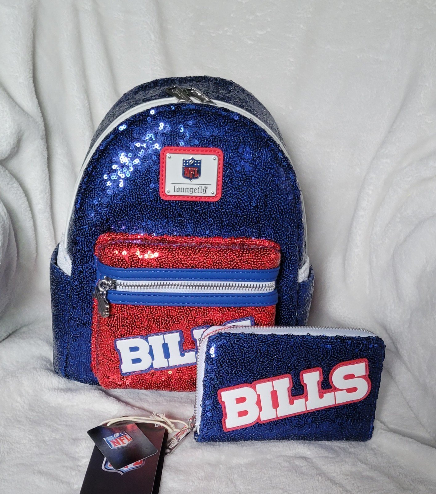 Loungefly NFL Buffalo Bills sequin backpack and wallet