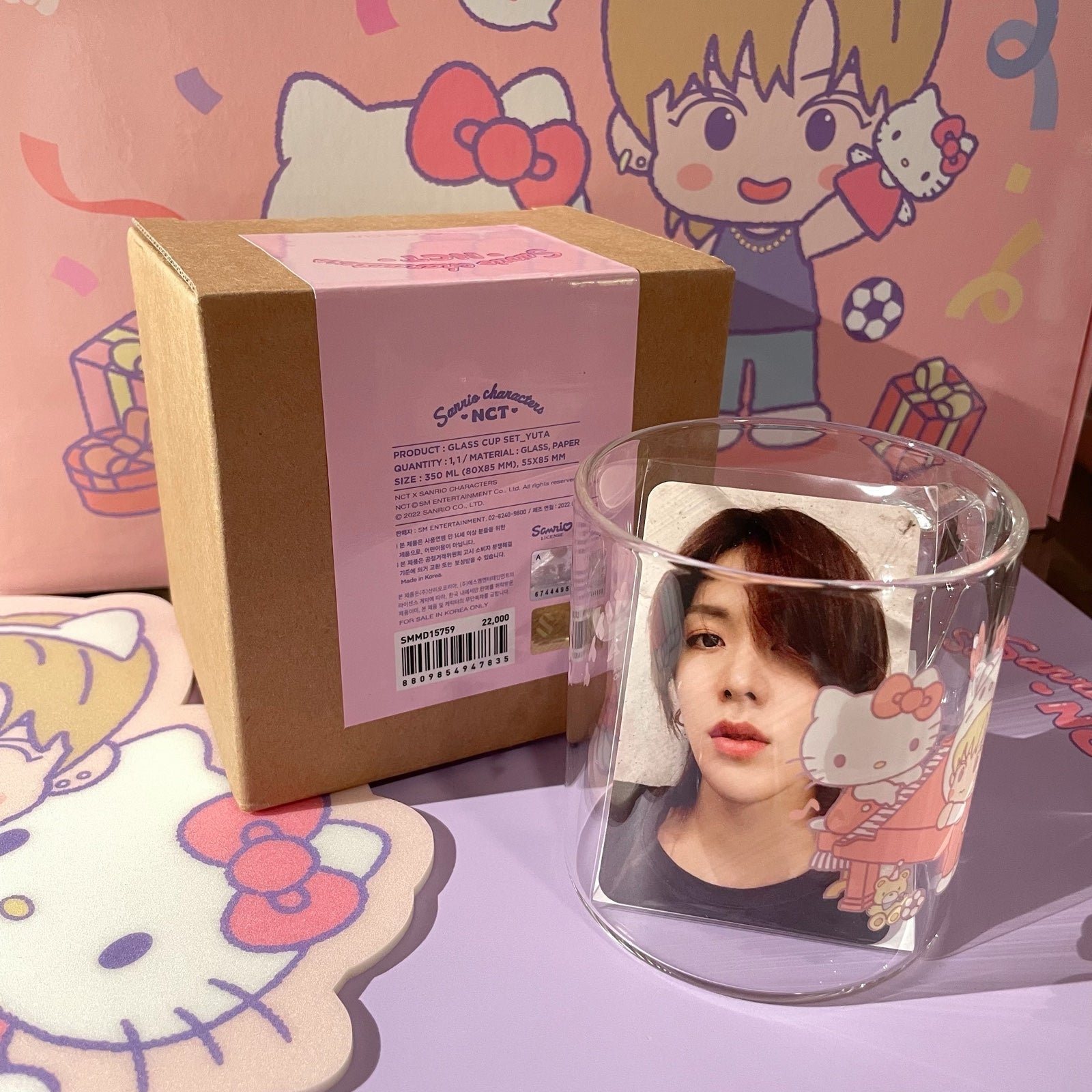 NCT SANRIO YUTA Hello Kitty Glass Cup Photocard Set Limited Edition Brand New