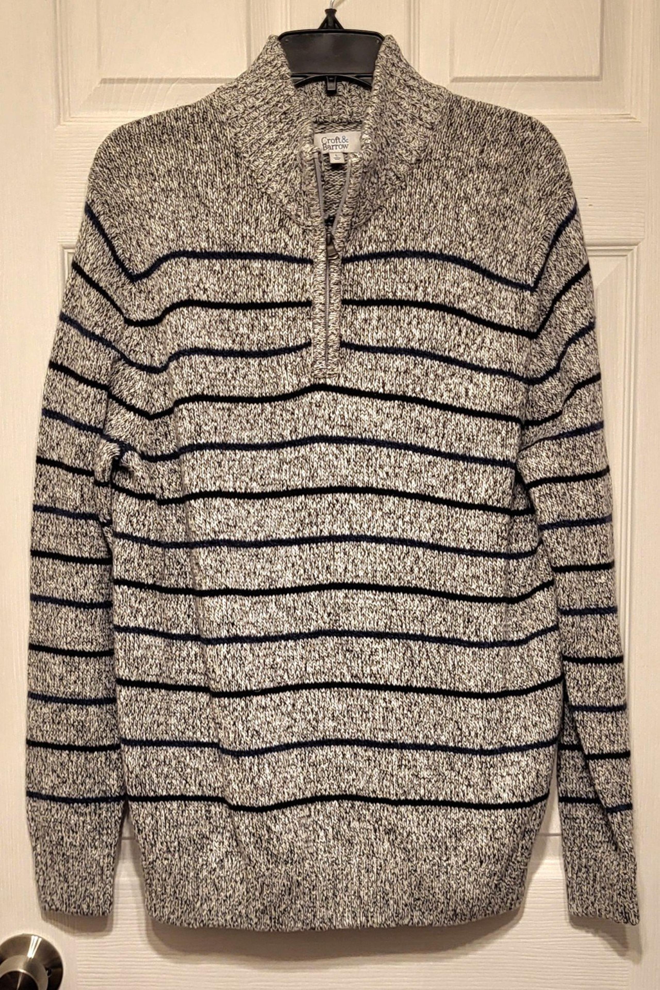 Croft and barrow mens pullover sweater large stripped gray