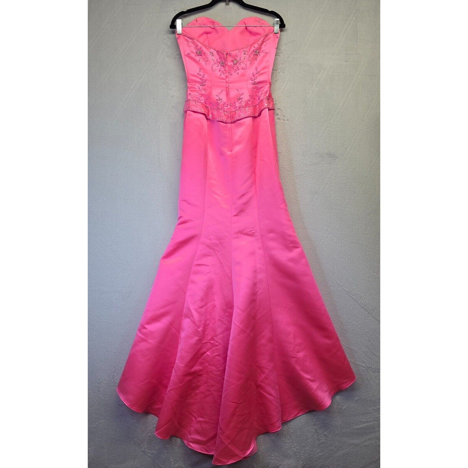 Glam Gurlz Ball Gown 6 Prom Pink Satin Y2K Barbie Hi Low Floral Beads Fairy Maxi