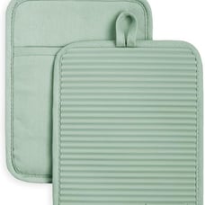 Ribbed Soft Silicone Pot Holder Set, Pistachio 7 x9