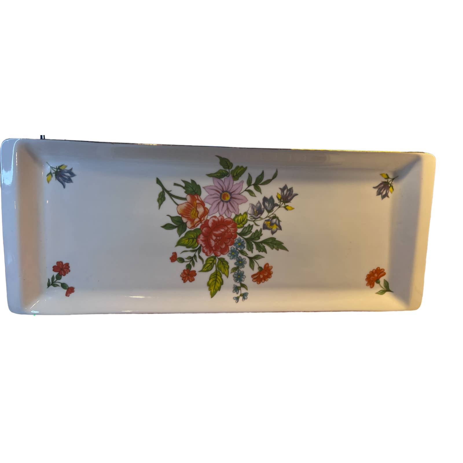 HOLLOHAZA Hungary FLOWERS 15 Rectangular Shape Porcelain Serving Tray #1834