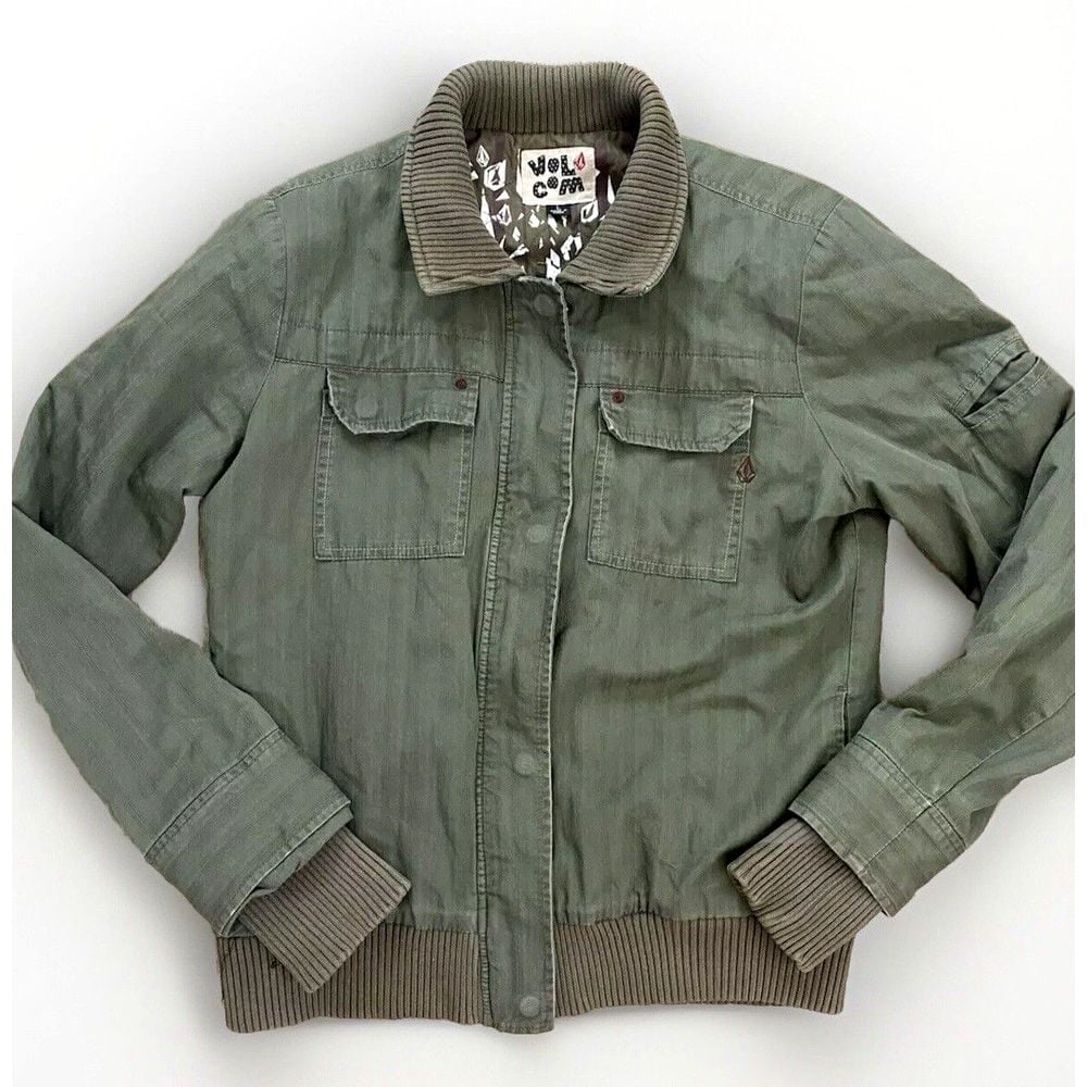 Volcom Women's L Jacket Full Zip Collared Green Moto Bella Swan Style Eclipse