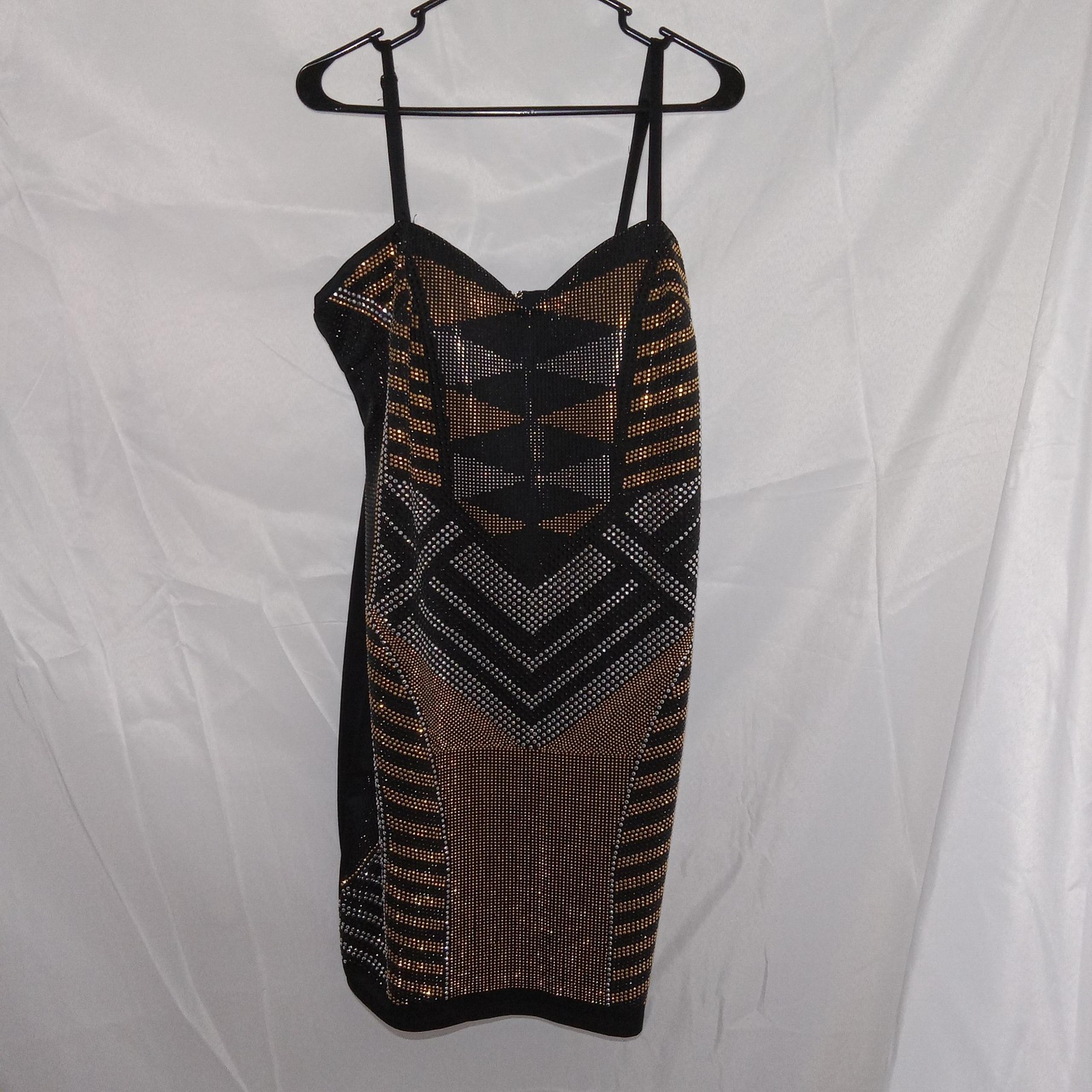 Bisou Bisou  Woman's Black Gold Silver Bodycon Sleeveless Dress  Size 16