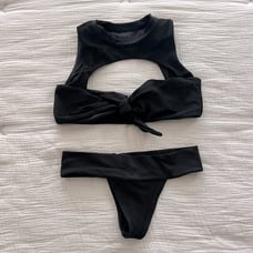 Frankie's Bikini's Black Ribbed 2 Piece Bikini Set S