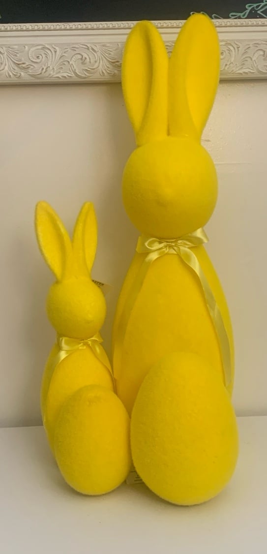 Easter Flocked Bunnies and Flocked Decorative Eggs Bundle. New.